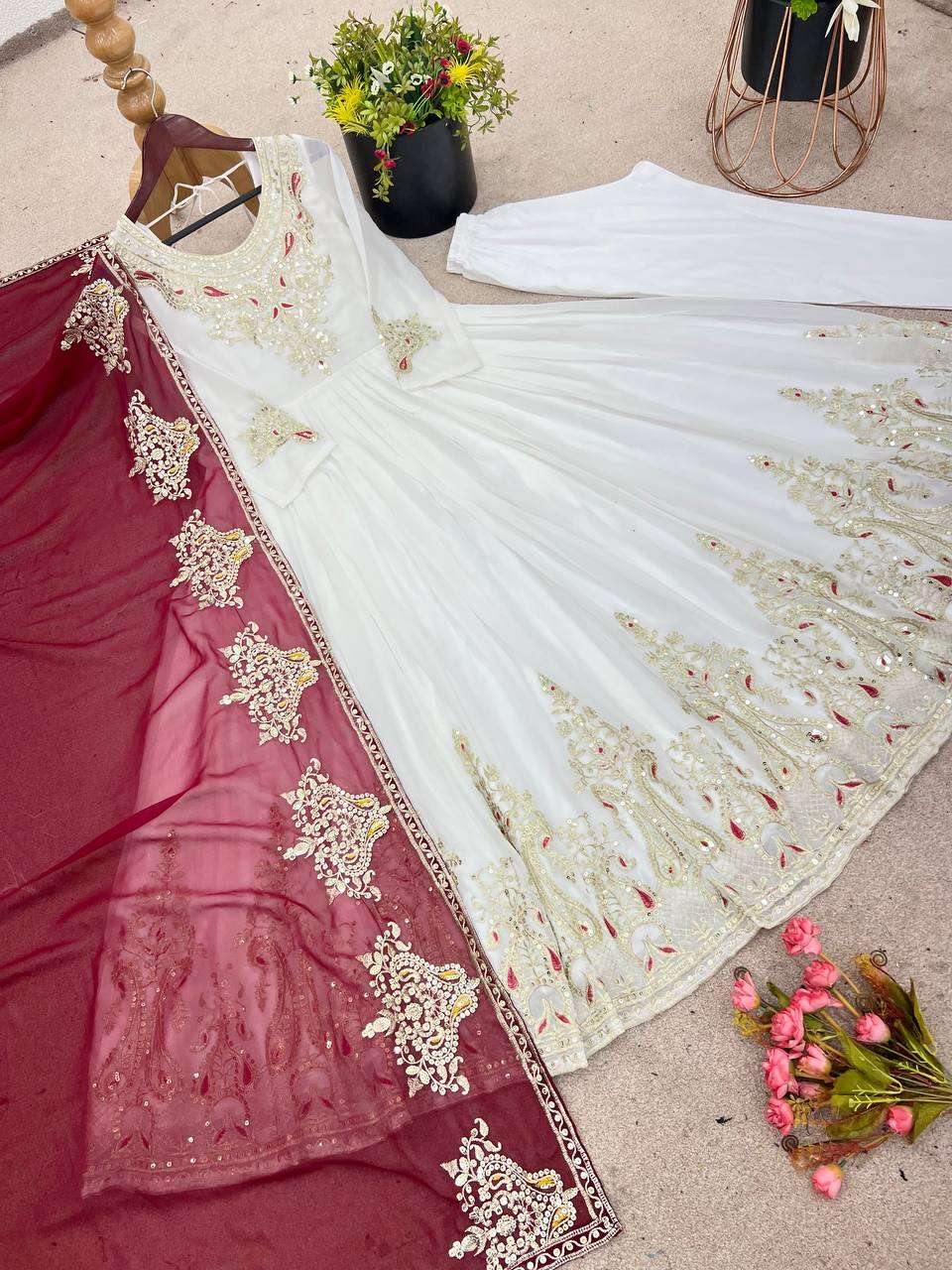 Women's Georgette Embroidery Sequence Work Anarkali Kurti With Dupatta Set - Image 7