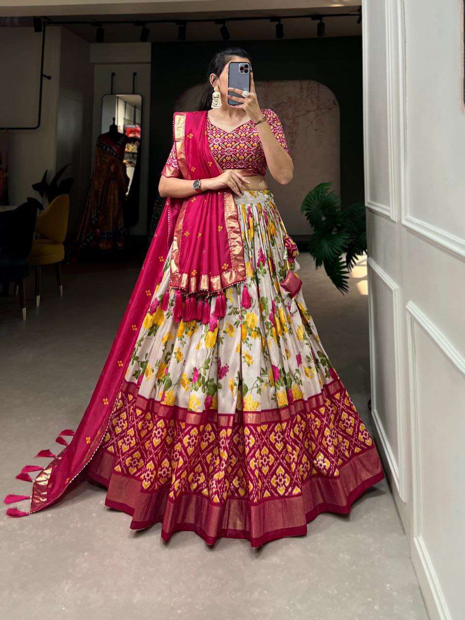 Women's Luxurious Tussar Silk Lehenga Choli with Intricate Prints & Can-Can Flair - Image 6