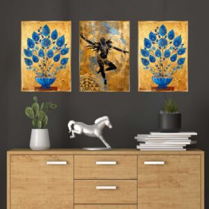 Set of Three Wall Paintings for Wall Dacoration Golden Framed Wall Paintings for Living Room & Bedroom Wall Art for Home Decoration & Office Wall DΓ©cor (24x18 inch CH-GD3-10)