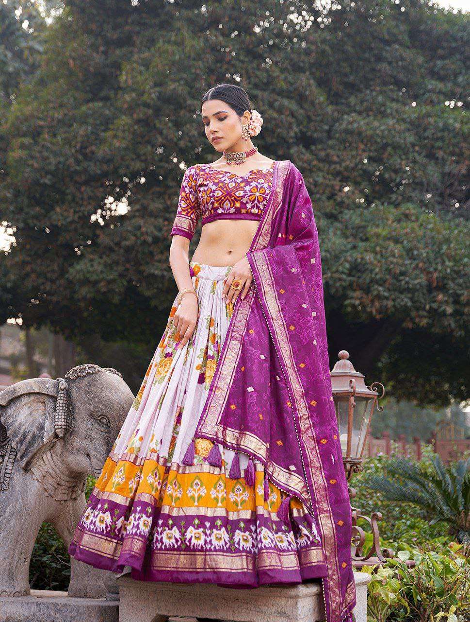 Women's Patola Print Tussar Silk Lehenga Choli Dupatta Set - Image 10