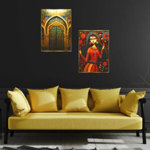 Set of Two Wall Paintings for Wall Dacoration Golden Framed Wall Paintings for Living Room & Bedroom Wall Art for Home Decoration & Office Wall Décor (14x11 inch CH-GD2-16)